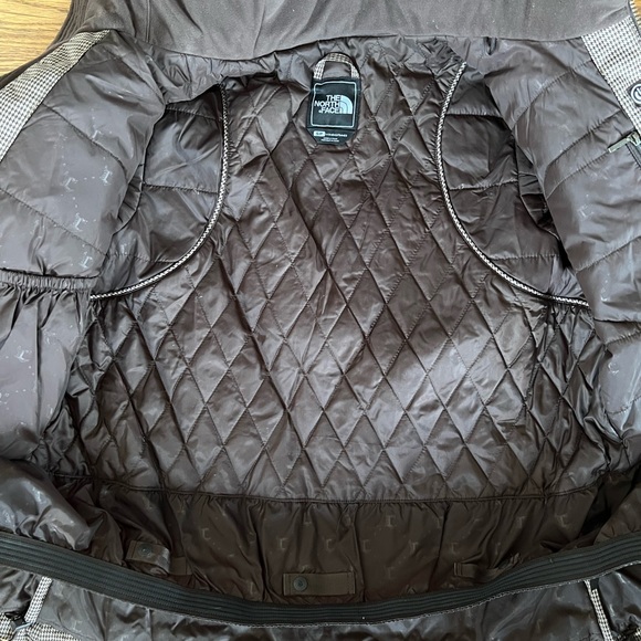North Face Brown/beige Houndstooth Ski Jacket with faux fur hood - Picture 2 of 8